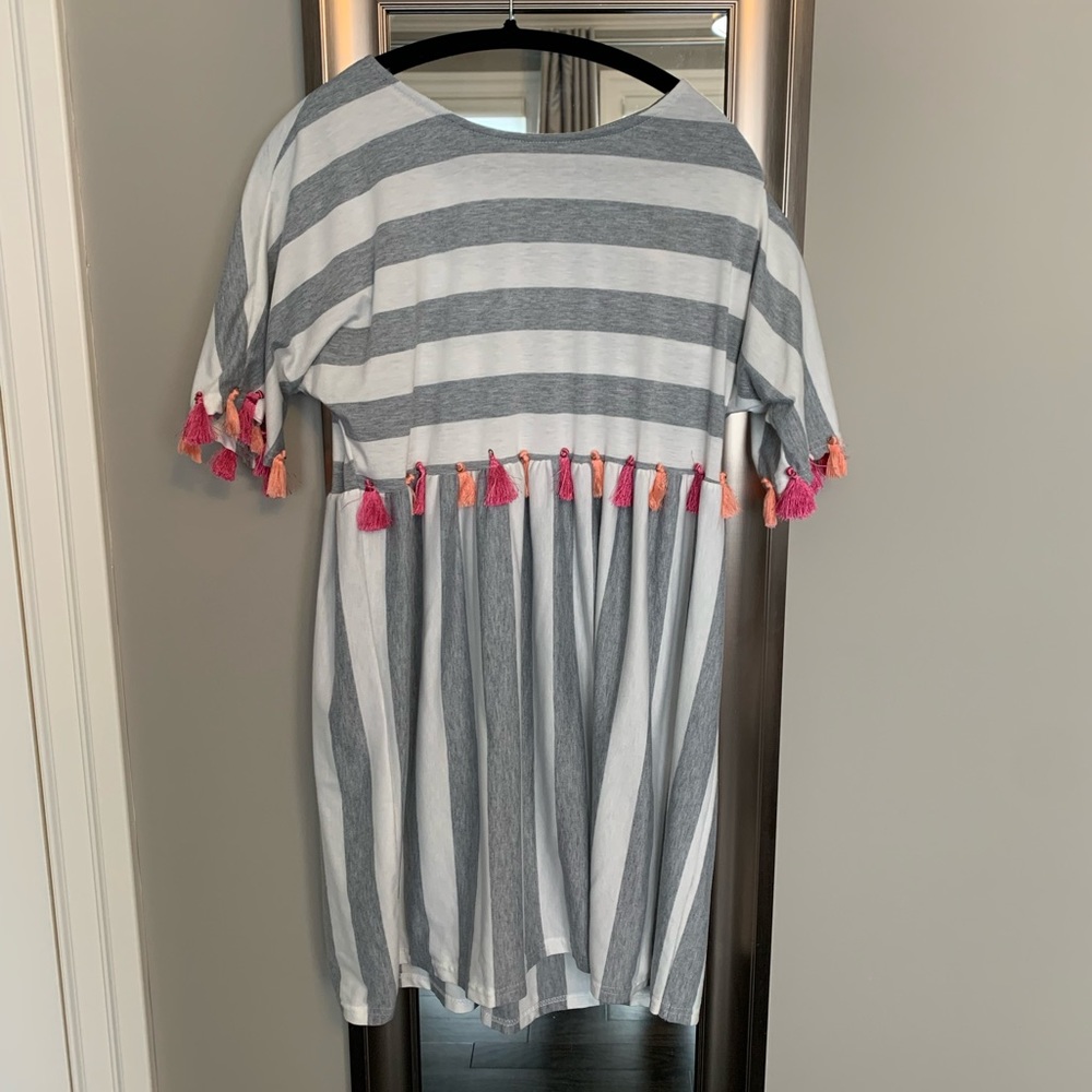Tassel striped cotton dress